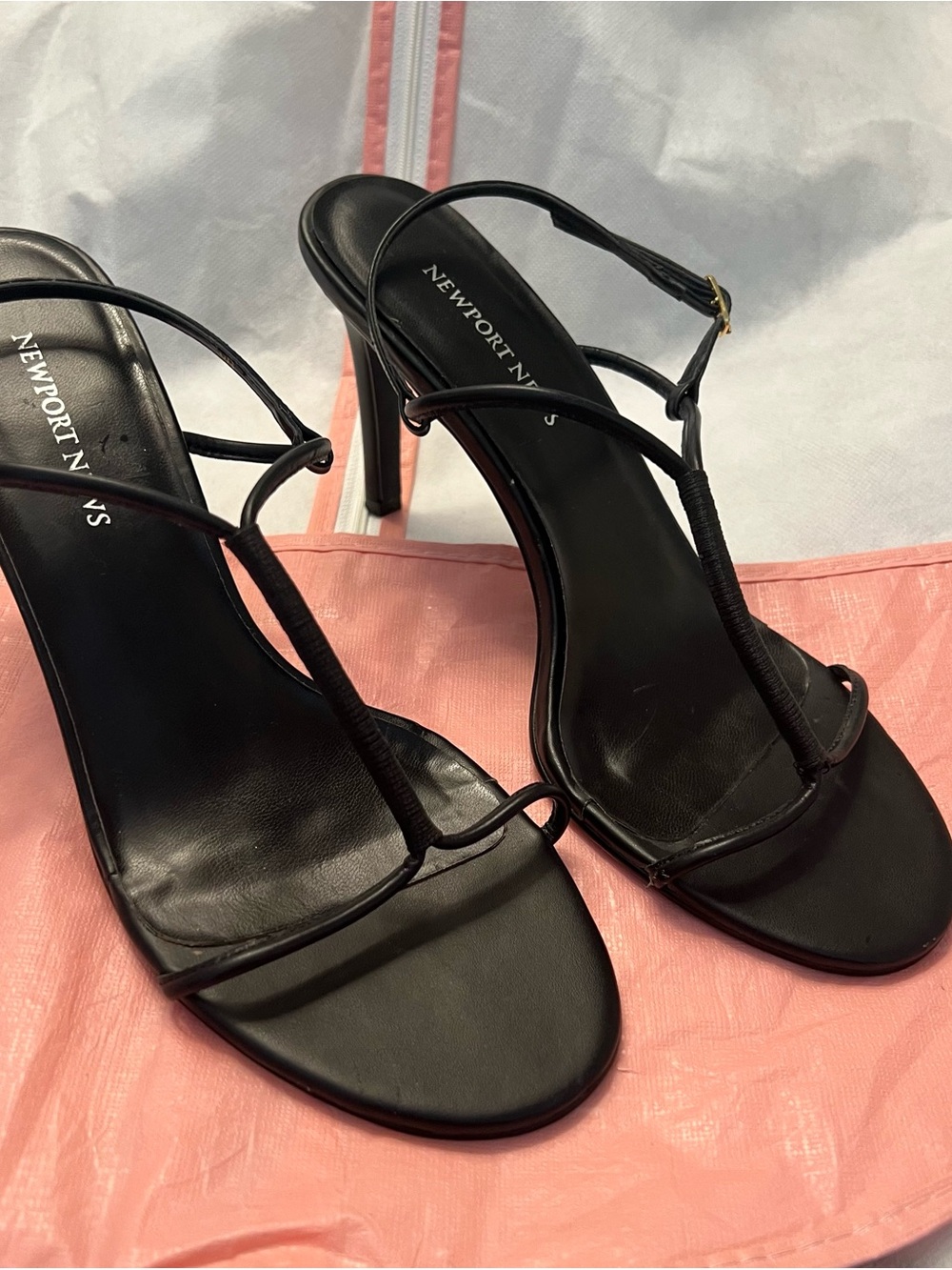 Newport News Black Strappy T‑Bar High Heel Sandals